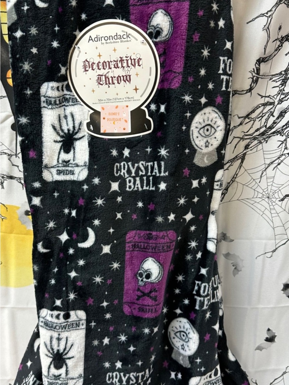 Halloween Crystal Ball Throw Blanket - Black & Purple